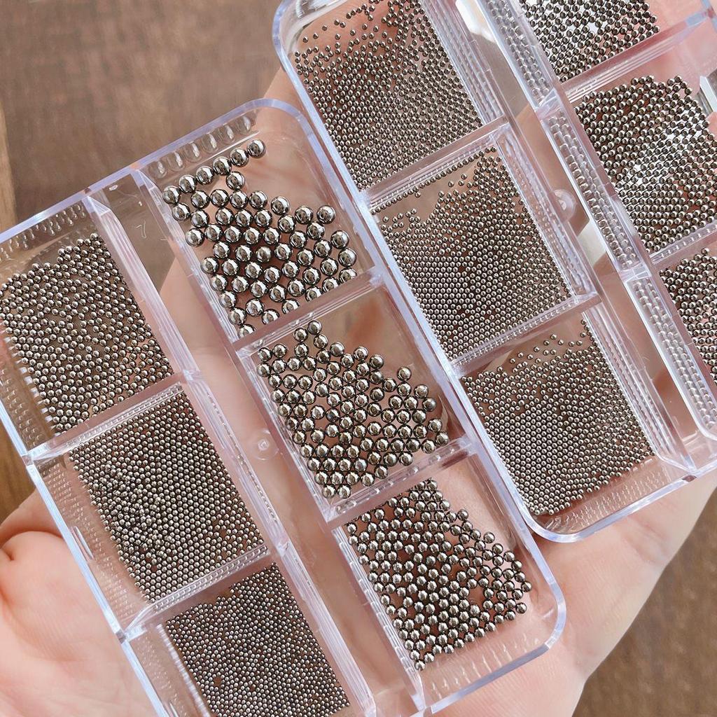 Multi-Color Mini Steel Beads for Nail Art - Silver, Gold & Rose Gold, 6 Sizes