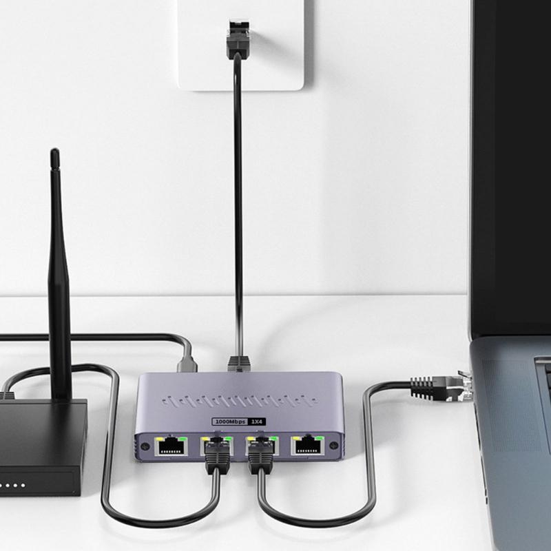 Schnelle Geschwindigkeit 1 bis 4 Port Ethernet Splitter Aluminium Gigabit Netzwerkadapter für mehrere Geräte 1000Mbps