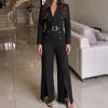 New Women's Autumn-winter Elegant Business Casual Outfit with High Waist and Belt Slit One-piece Pants