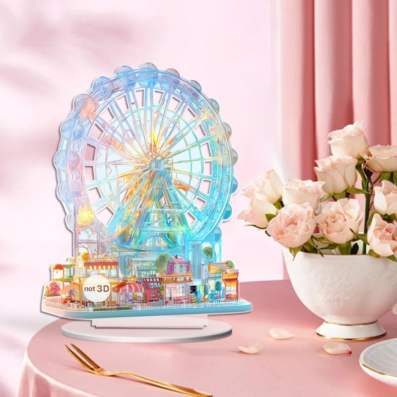 Ferris Wheel Pattern Table Sign Desktop Ornament Waterproof Decorative Accessories Lightweight Collection Colorful, Wall Decor Art
