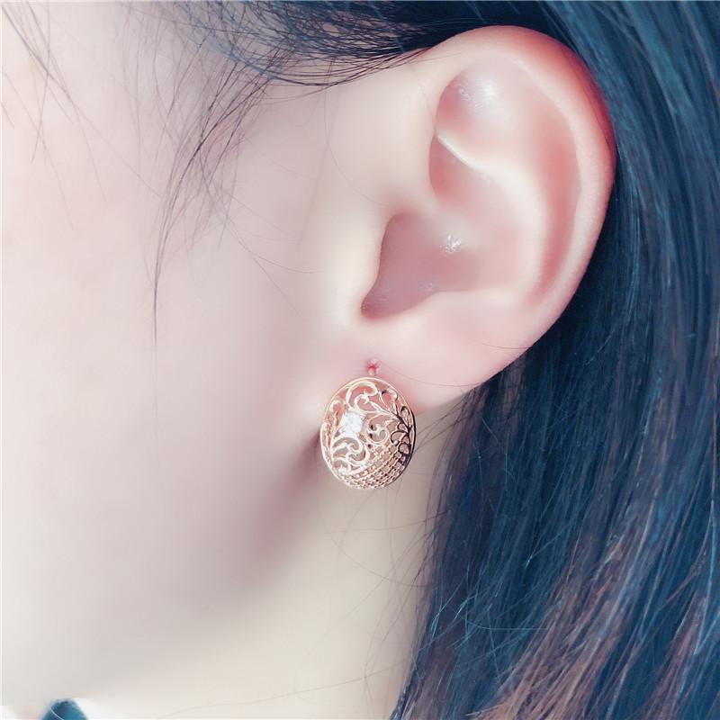Purple Gold Plated 14K Rose Gold Hollow Flower-Shaped Crystal Earrings For Women Palace Style Unique Luxury Charm Jewelry