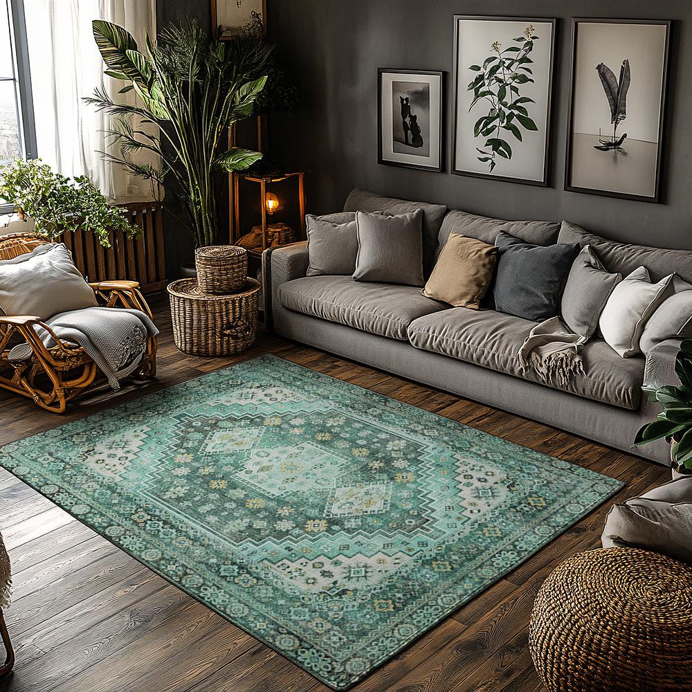 

Green Floral Bohemian Area Rug, Intricate Pattern Non-Slip Carpet, Natural Living Room Mat for Cozy Home Decor 50x80cm20x31in
