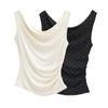 Hot Diamond Sleeveless Off-Shoulder T-Shirt Women's Summer New American Spice Girl Style Waist Pleated Short Bottom Top