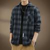 Men High End Japanese Style Vintage Brushed Plaid Long Sleeve Shirt Spring Autumn New Style Casual Loose Workwear Shirt Coat