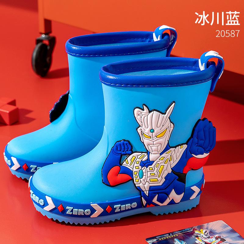 Ultraman Boys' Rain Boots Four Seasons Thick Sole Non-Slip Thick Sole Cartoon Zero Tiga Boys' Toddler Baby Rain Boots