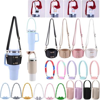 Water Bottle Carrier PU Leather Water Bottle Holder Sling Bag with Adjustable Shoulder Strap for Stanley 30oz 40oz Cup Case Acce