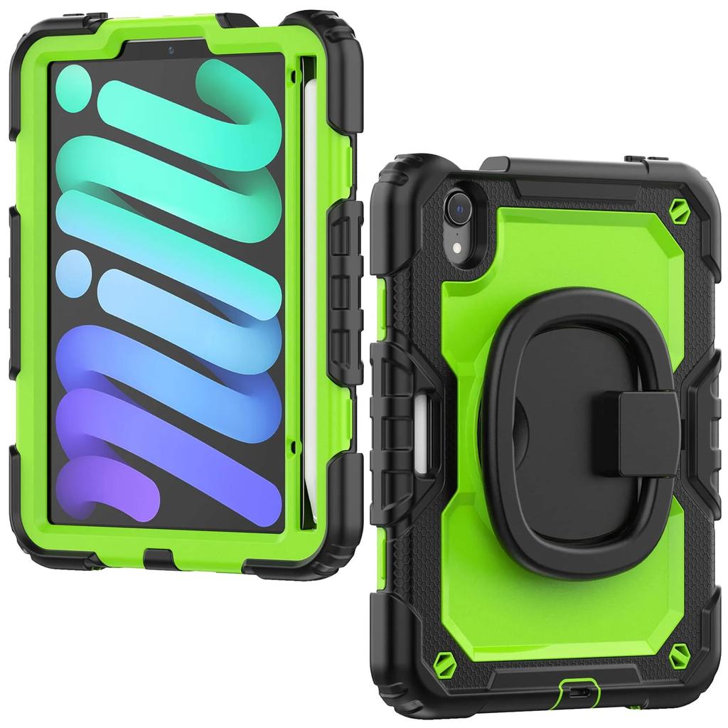 For iPad Mini 7 6 2025, Military Grade Shockproof Silicone Cover with 360 Folding Handle Grip + Handle Shoulder Strap