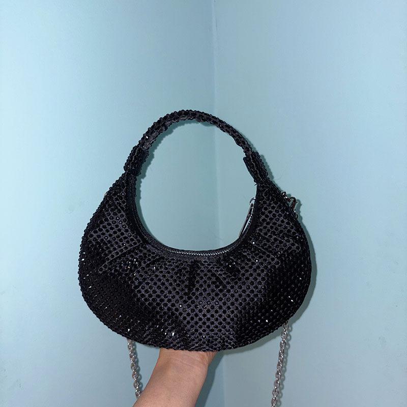 

2025 Big Oversized Hobo Handbag Crystal Rhinestone Handbag Purse Women Bridal Bag чёрный