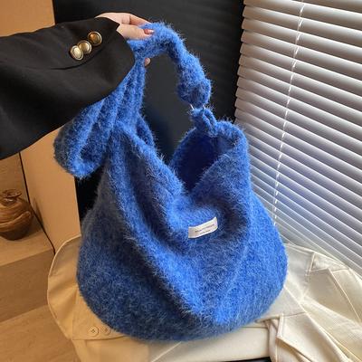 Trendy New Product Niche Design Fashionable Solid Color Woolen Tote Bag Light and Lazy Large Capacity Messenger Bag Women
