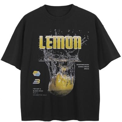 Streetwear Lemon Graphic Black T-Shirt Cotton Unisex Tops Tees Summer Short Sleeves T Shirt
