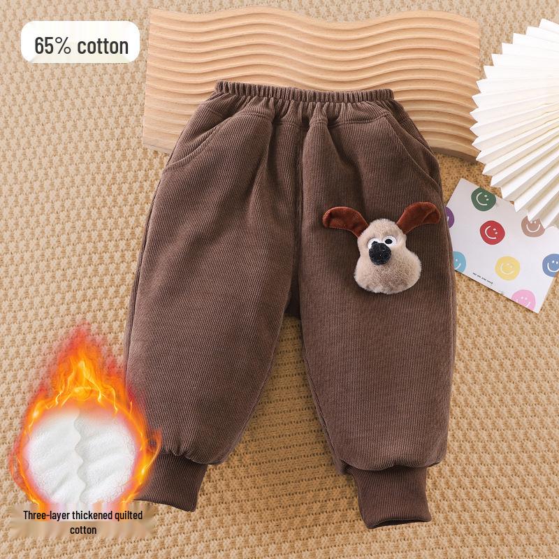 

Детские хлопковые спортивные штаны на флисовой подкладке Jingqi: Теплые зимние брюки для мальчиков и девочек 130cm, recommended for ~120cm коричневый