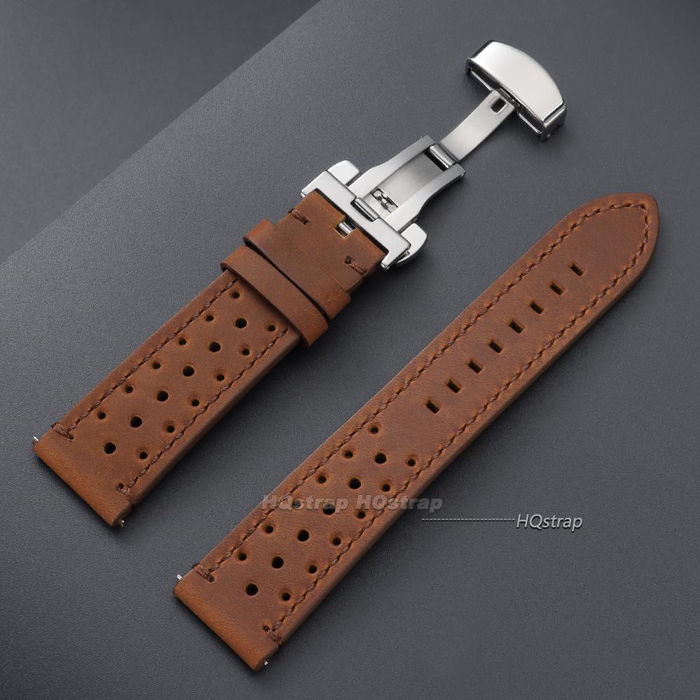 Vintage Cowhide Watch Strap Breathable Leather Watch Band 18mm 19mm 20mm 21mm 22mm 24mm Quick Relase Butterfly Buckle Bracelet