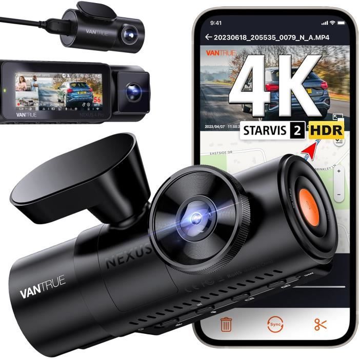 VANTRUE N4 Pro Dashcam Bil 4K+1080P+1080P/3 HDR,STARVIS 2 Bilkamera 360 grader,5GHz WiFi GPS Dash Cam Infrarød Foran