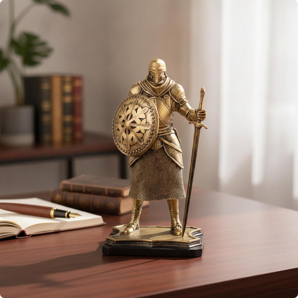 Metallic-LookLook Medieval Knight Figurine Nordic with Buckler
