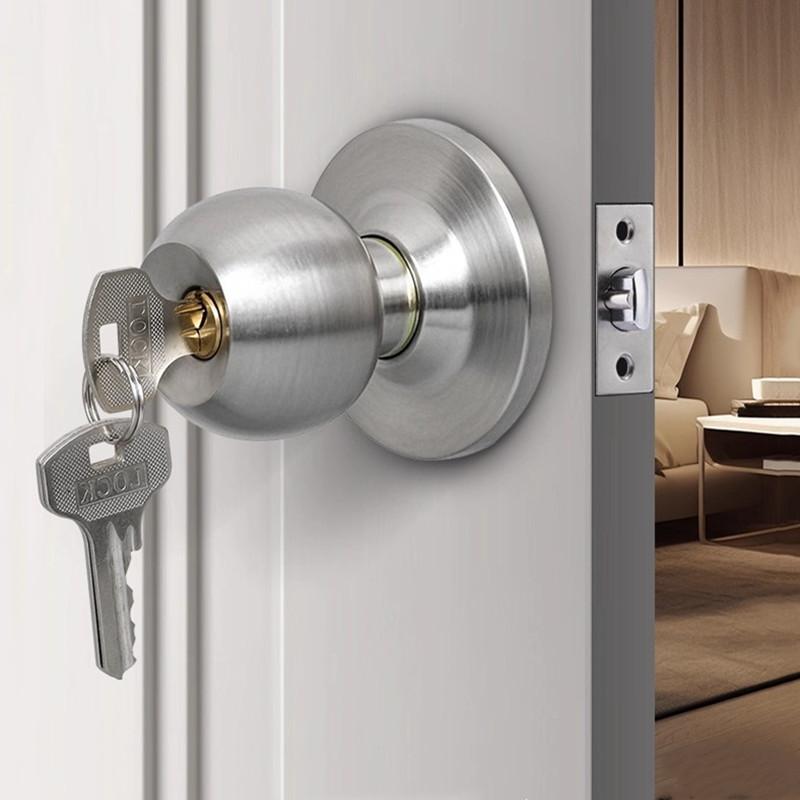 Cerradura Esférica de Doble Cara para Llave de Lengüeta Única Manija de Acero Inoxidable Cerraduras para Puertas de Dormitorio Pomo de Puerta Interior con Cerradura y Llave
