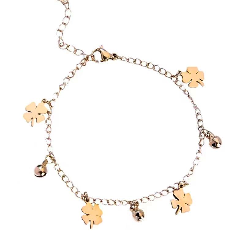 Four-Leaf Clover Bell Anklet Female Sense Of Senior Sense Of New Tide Titanium Steel Foot Chain
