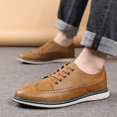 Fashion British Style Mens Winter German Oxford Shoes Casual Leather Wear-Resistant Board Shoe Low Top Classic Lace-Up Commuter Footwear