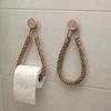 Rustic Hemp Rope Toilet Paper Holder - Self-Adhesive Wall Mount Bathroom Tissue Storage with Wooden Knob, Natural Braided