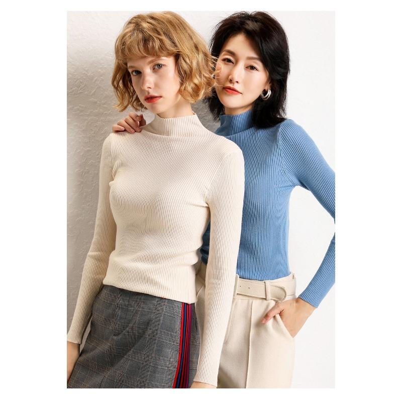 Half High Neck Solid Color Sweater Women Knit Bottoming Shirt Pit Thread Long Sleeved Slim Pullover Simple Casual Commut Harajuku Style Autumn Winter