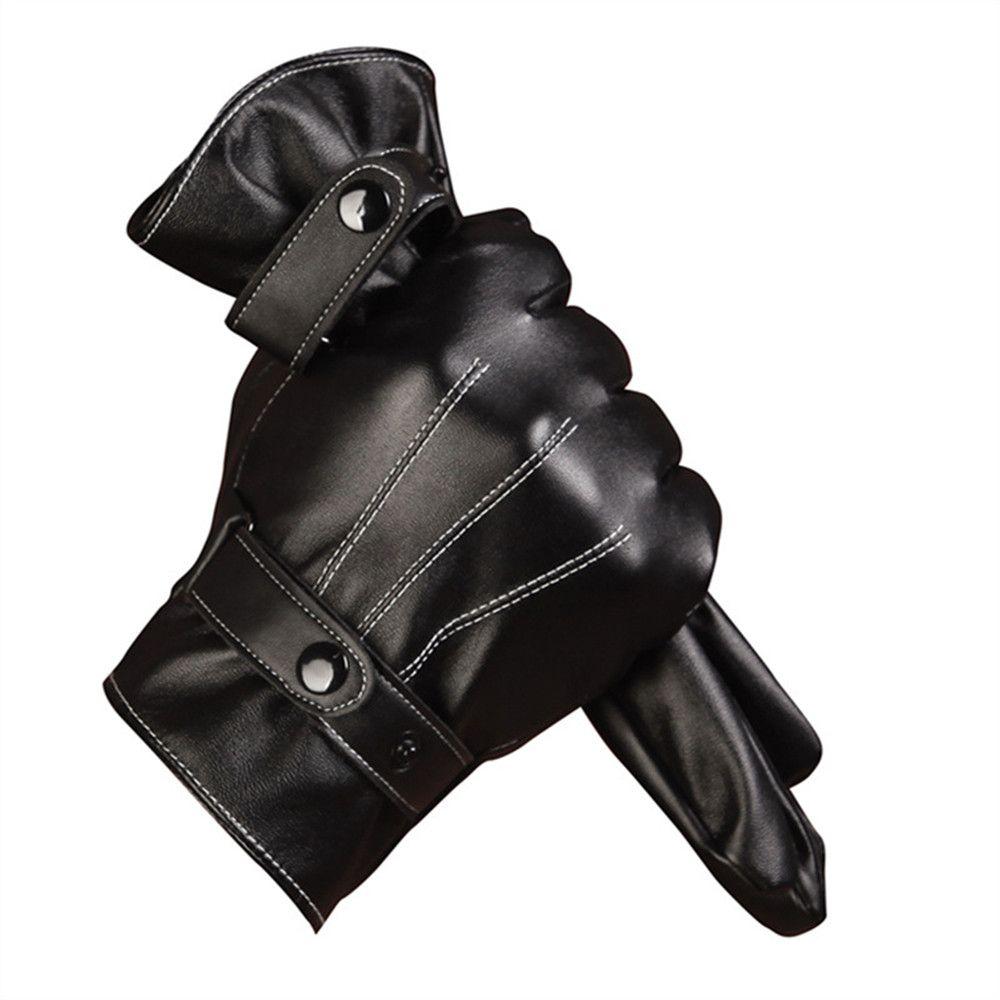 Men's Waterproof Full Finge Leather Gloves Fleece Thermal Driving Gloves Touch Screen