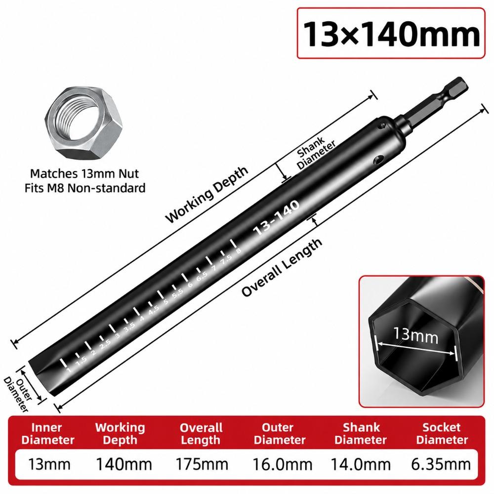Stainless Steel Hollow Socket Nut Driver Hollow Structure Hex Socket Tool Threaded Rod Adjustment