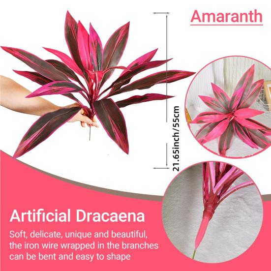 Large Realistic Artificial Fern Dragon's Blood Tree Plants, UV Resistant Fake Ferns with Pink Purple Leaves for Outdoor Garden, Patio, Wedding,
