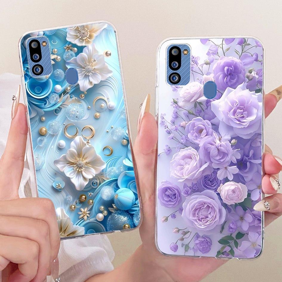 For Cover Samsung Galaxy M21 2021 Phone Case SM-M215G Shell Fashion Flower Soft Silicone Clear Cover For Samsung M21 2021 Fundas