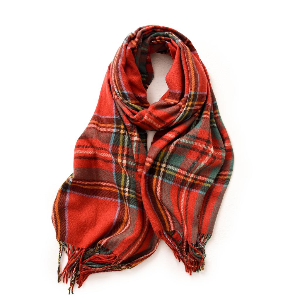 Scarf Stall Winter Scarf Temperament Plaid Warm Fringed Scarf Women'S Medium And Long
