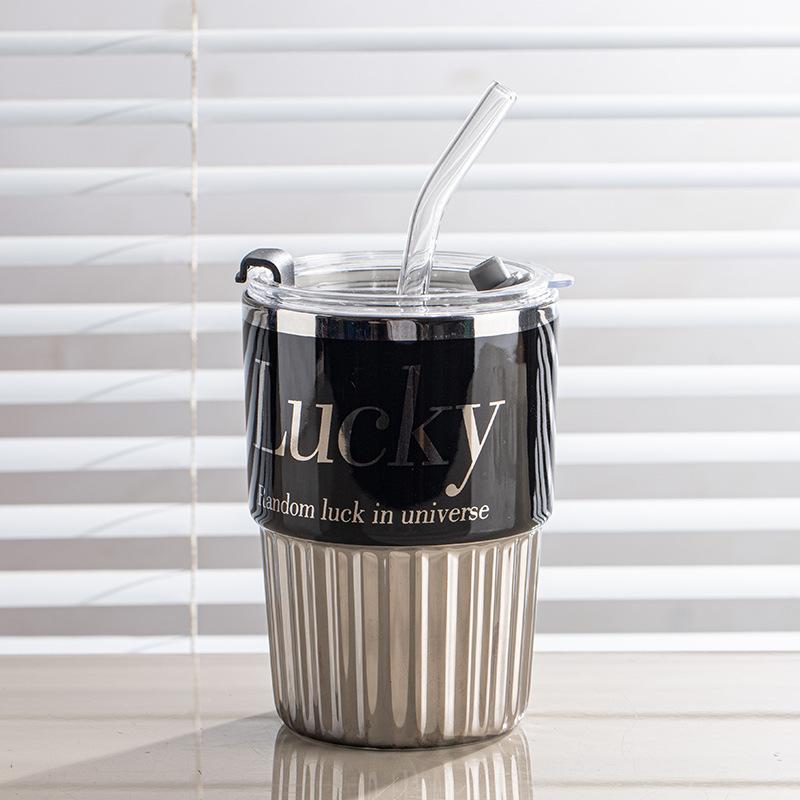 

Ceramic Straw Cup Coffee Cup High End Exquisite Boy and Girl High Looking Couple Office Mug Souvenir 301-400ml