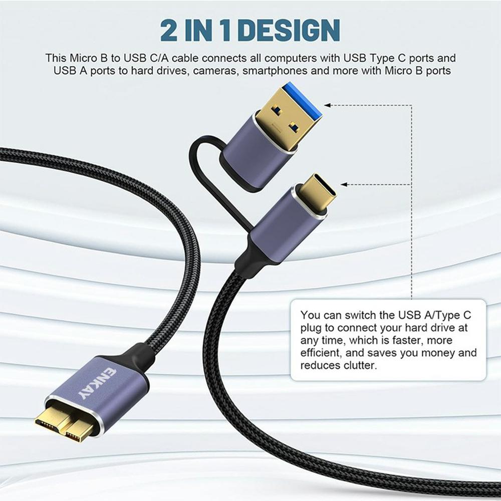 ENKAY HAT PRINCE 2 in 1 0.5m USB 3.0 A/Type-C to USB 3.0 Micro B Cable Camera Hard Drive Rapid Data Transfer