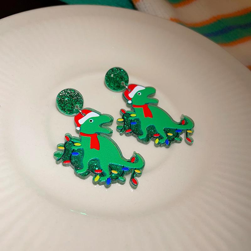 Silver Needle Santa Hat Dinosaur Stud Earrings - Trendy, High-End Design