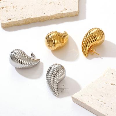 Italian Same Stainless Steel Hollow Threaded Water Drop Earrings High-end Women's Light Luxury Earrings