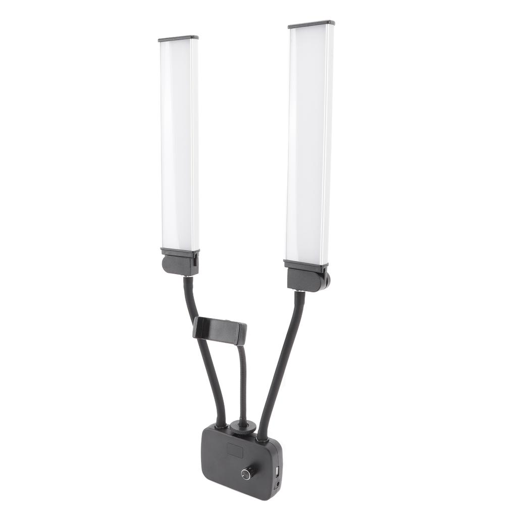 Lumină LED de Umplere 3200K la 5600K Brațe Duble Luminozitate Ajustabilă USB cu Suport pentru Telefon Video