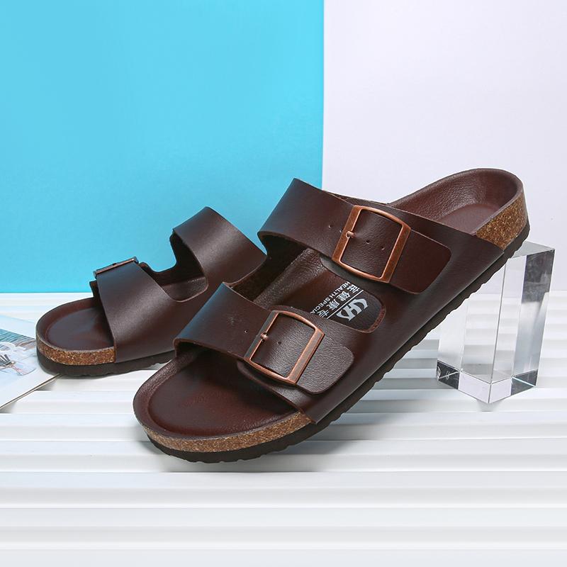 FashionNew Design Men Sandals Casual Leather Mens Summer Shoes Comfortable Open Toe Flats  Soft Beach Footwear Male Half Drag Slippers