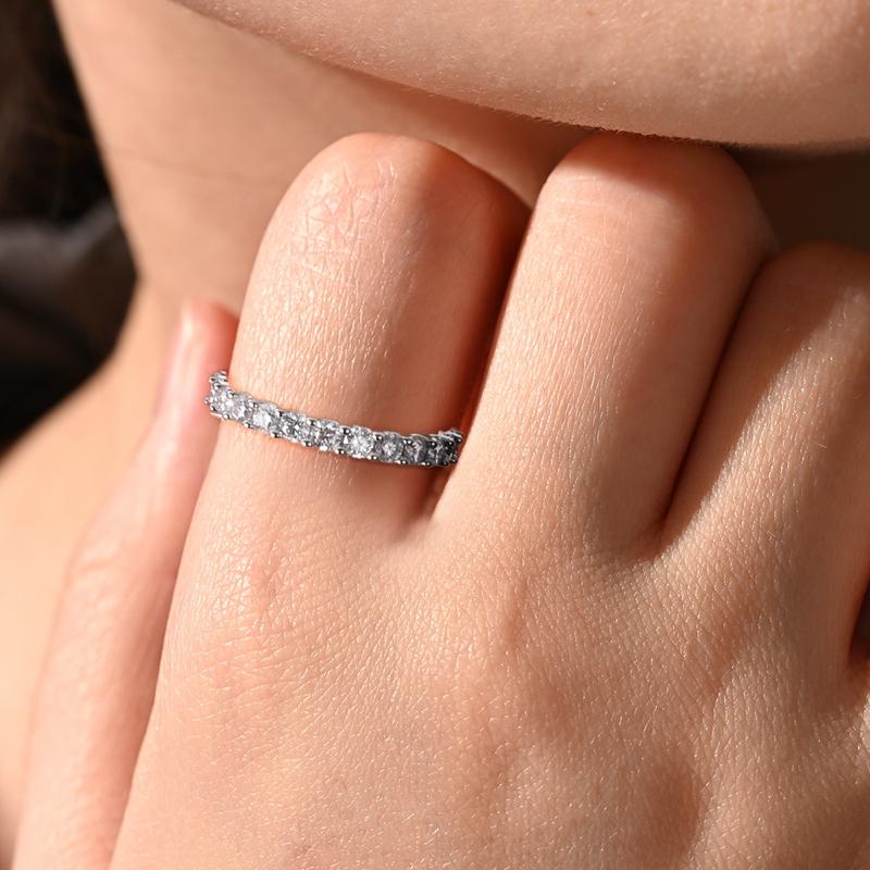 Moissanite Full Wedding Band Ring Design Genuine Copper Shining Eternity Ring For Women Party Wedding Engagement Rings Jewelry Creation