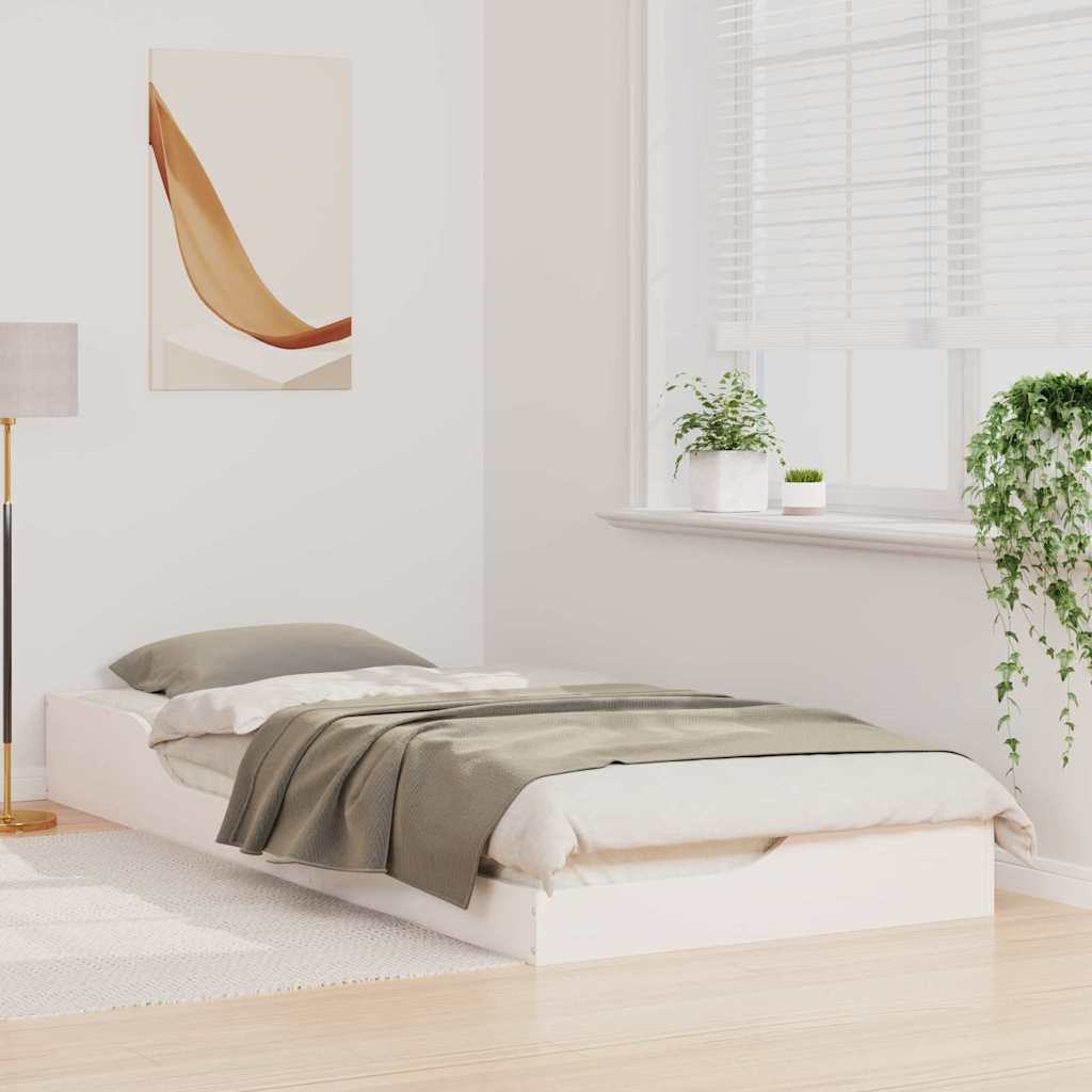 Bed Frame in White 100 x 220 cm Solid Pine Wood