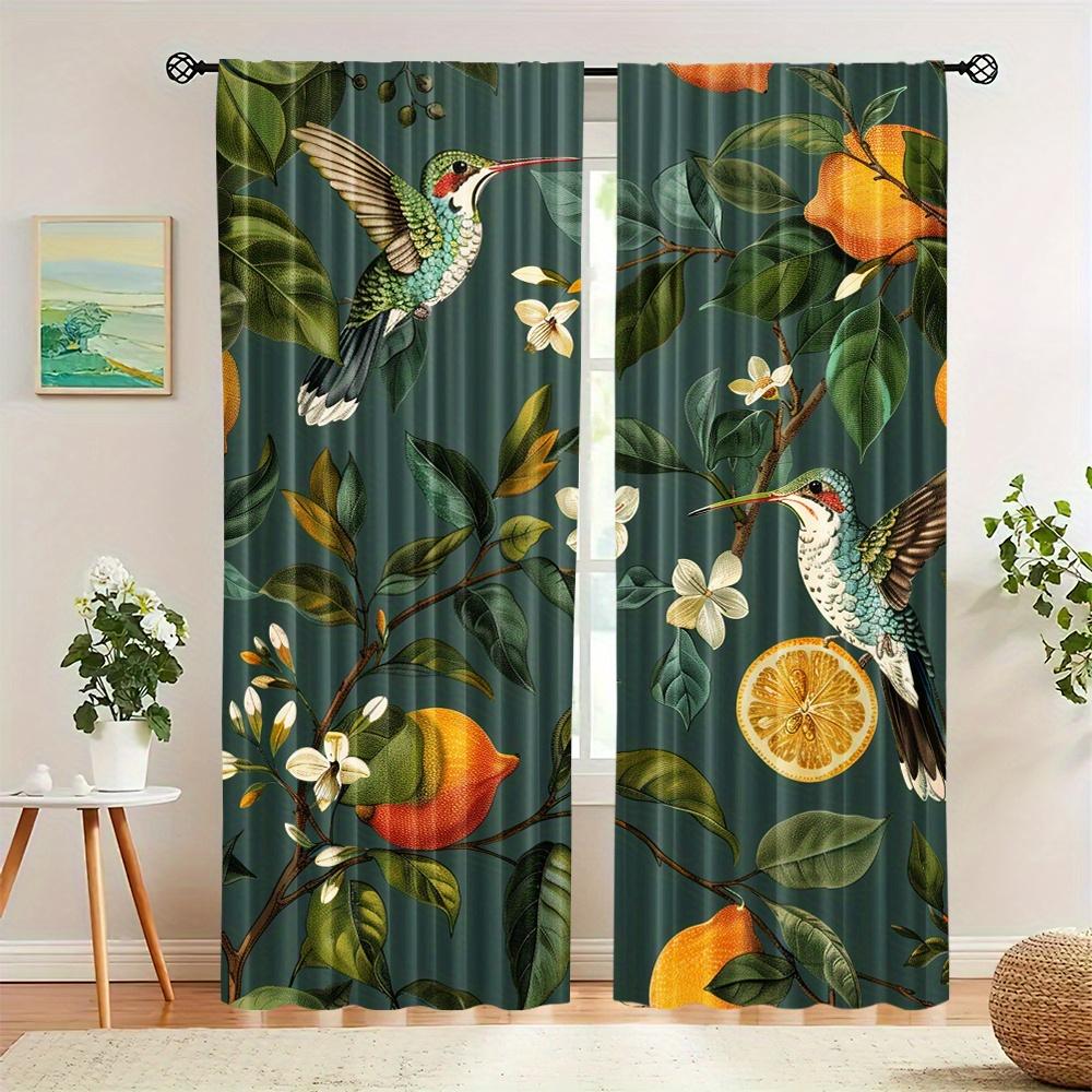 2-Piece Set Plum Blossom Ink Painting Curtains Semi-Blackout Privacy Enhancing Rod Pocket Design For Bedroom Living Room Door