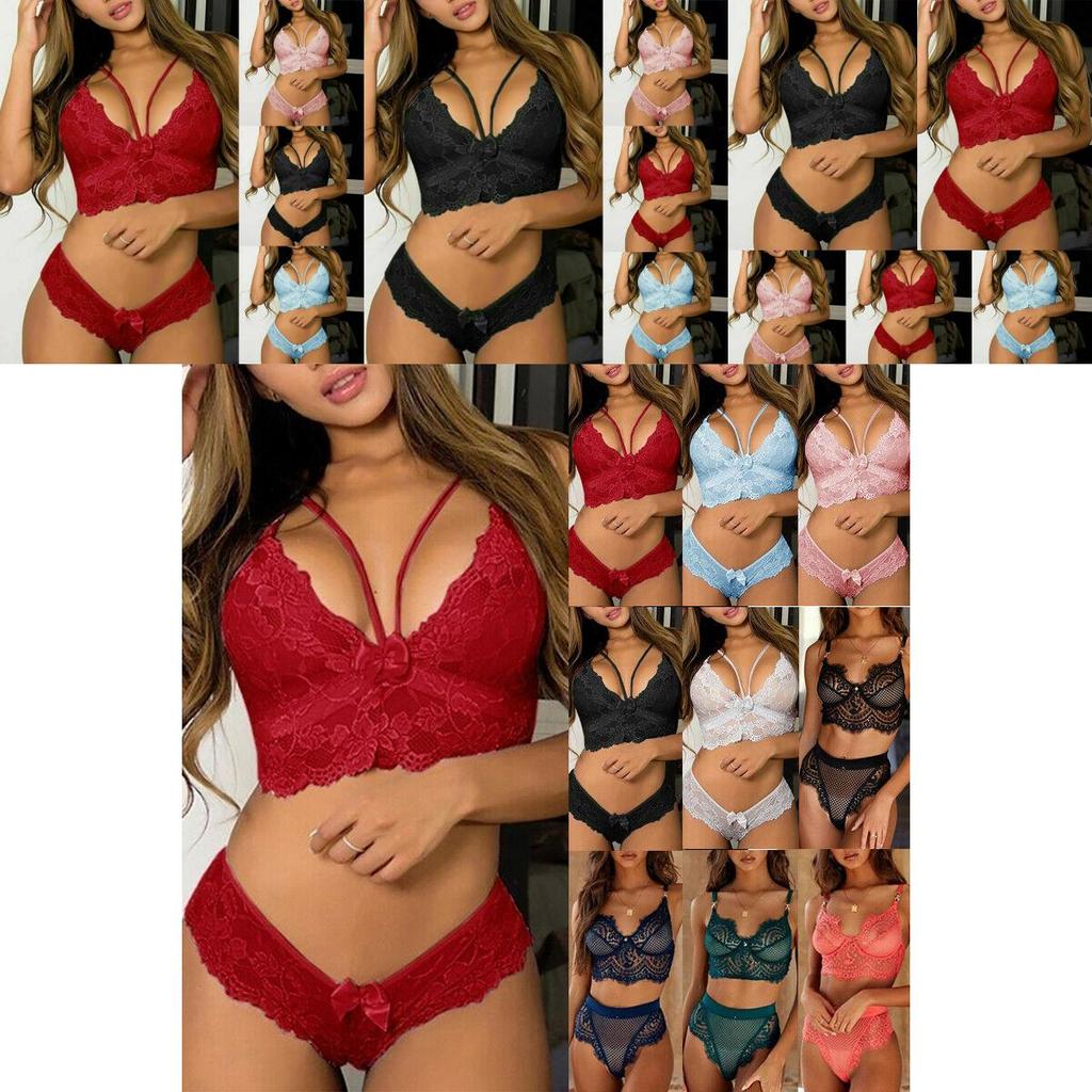Women's Ultra Smooth Sexy Lace Lingerie Push Up Bra And Thong Set For Nightwear