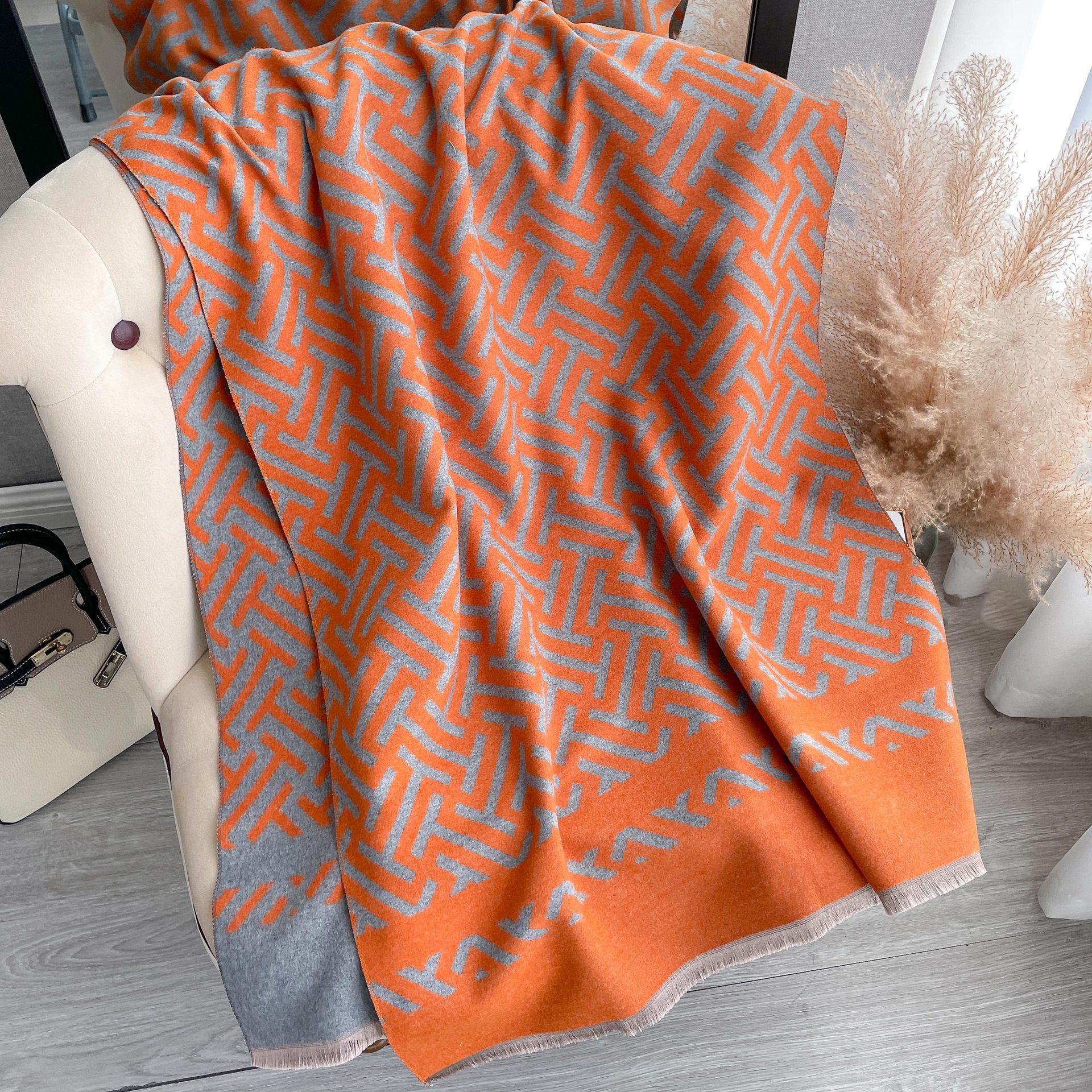 

Имитация кашемирового шарфа средней и длинной длины, внешняя шаль, двухсторонний теплый шарф с надписью, женский тренд для прямых эфиров 190*65cm оранжевый