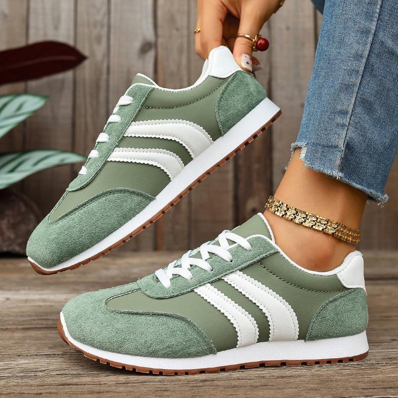 Women's Large Size Leather Color-Block Breathable Casual Shoes Flat Light Sports Single Shoes Running Shoes