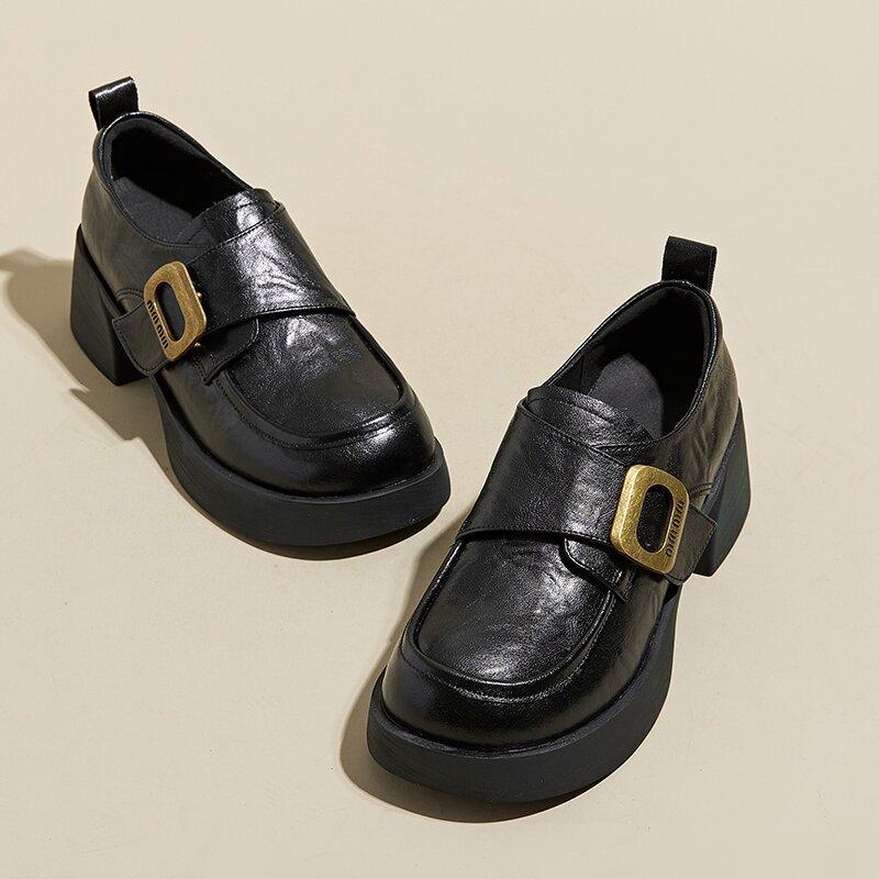 

Интернет-знаменитости с теми же лоферами женские на липучке 2025 весна новая толстая подошва британский стиль женская обувь толстый каблук лоферы маленькая кожаная обувь 40 чёрный