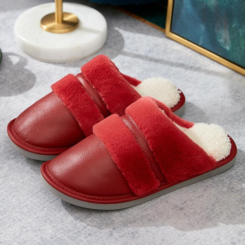 Fashion Warm Men Shoes Indoor Winter Pu Leather Slippers Suede Plush Velvet Shoes for Men Warm Home Slippers 2024 Non Slip Male Slipper