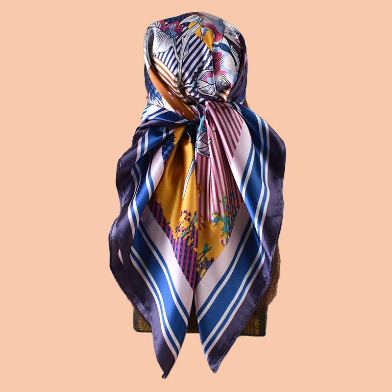 1PC Simple Floral Print Silk Satin Square Scarf Women's Hair Accessory Spring New Versatile