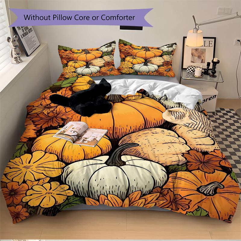 3pcs bedding set Pumpkin Harvest Includes 1 Comforter + 2 Pillowcases, Without Pillow Inserts, Soft Comfortable,Bedding Set,a0909019