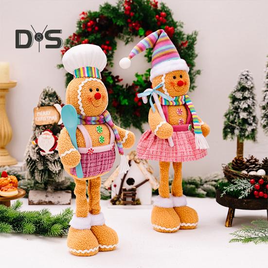 Christmas Gingerbread Doll Ornaments Extendable Leg Plush Doll with Scarf Stuffed Cooking Gingerbread Figure for Christmas Tree Fireplace Decor