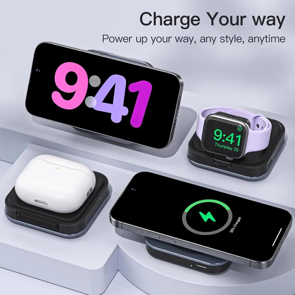 3 in 1 Foldable Magnetic Wireless Charger Stand For Magsafe iPhone 15 14 13 12 Apple Watch 8 7 Airpods Pro Fast Charging Station