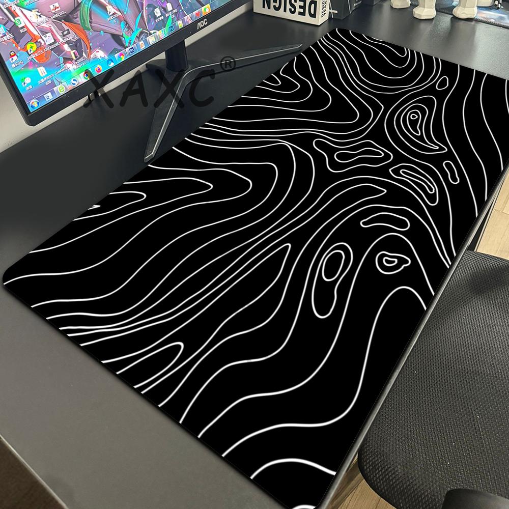 Black White Contour Lines Mouse Pad Gaming XL Home Computer Custom Mousepad X Playmat Mouse Mat Computer