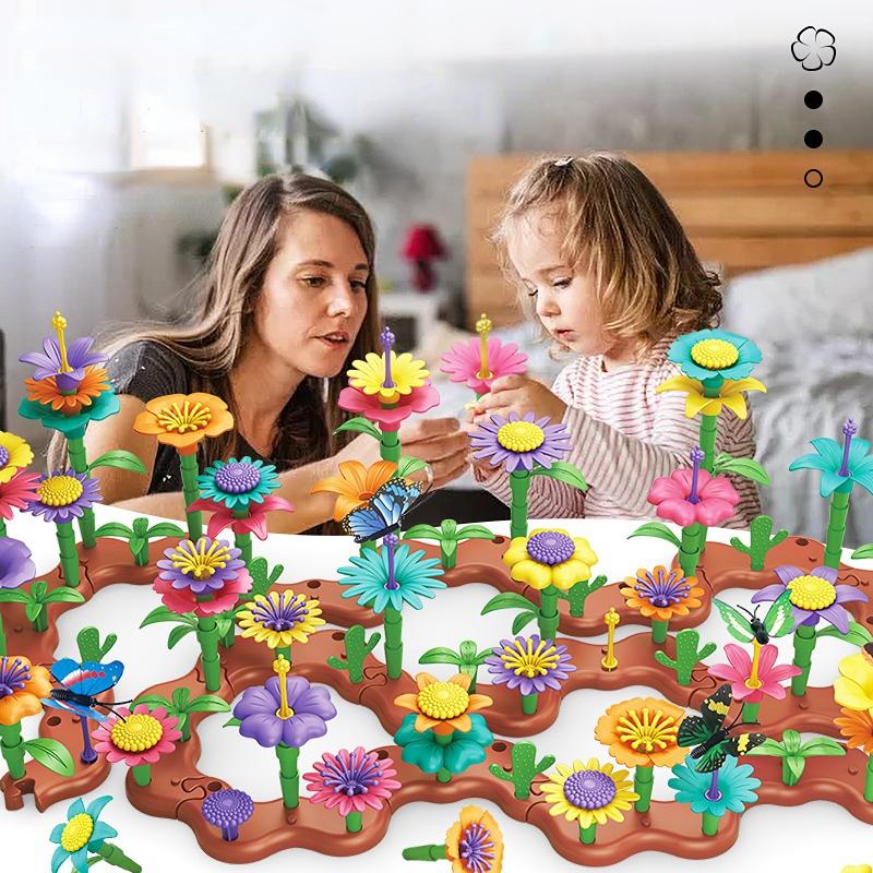 90 stk/sett gjør-det-selv-barn Blomsterarrangementblokker Leketøy Kreativ montering Hagepuslespill Leker Flerskiftende hagebyggeklosser