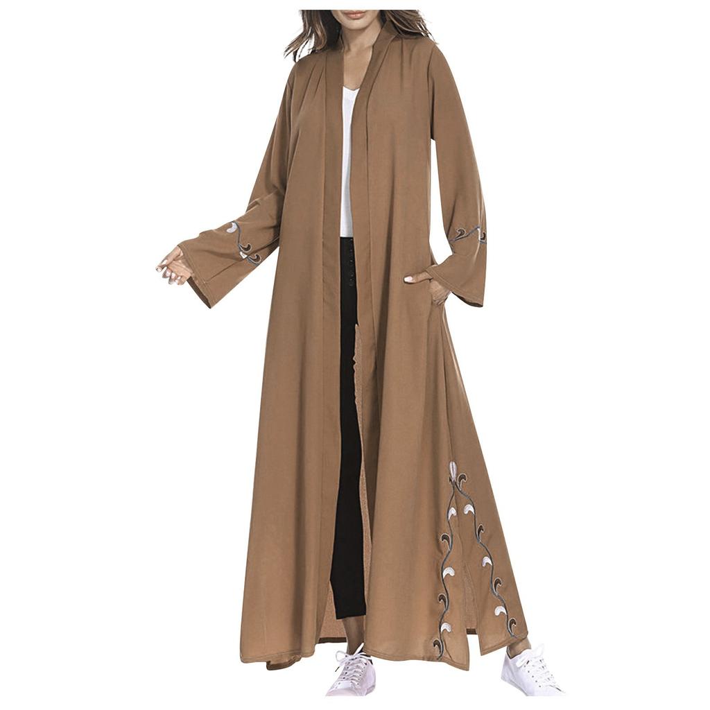 Muslim Women Islamic Embroidered Cardigan Long Coat Middle Long Robe