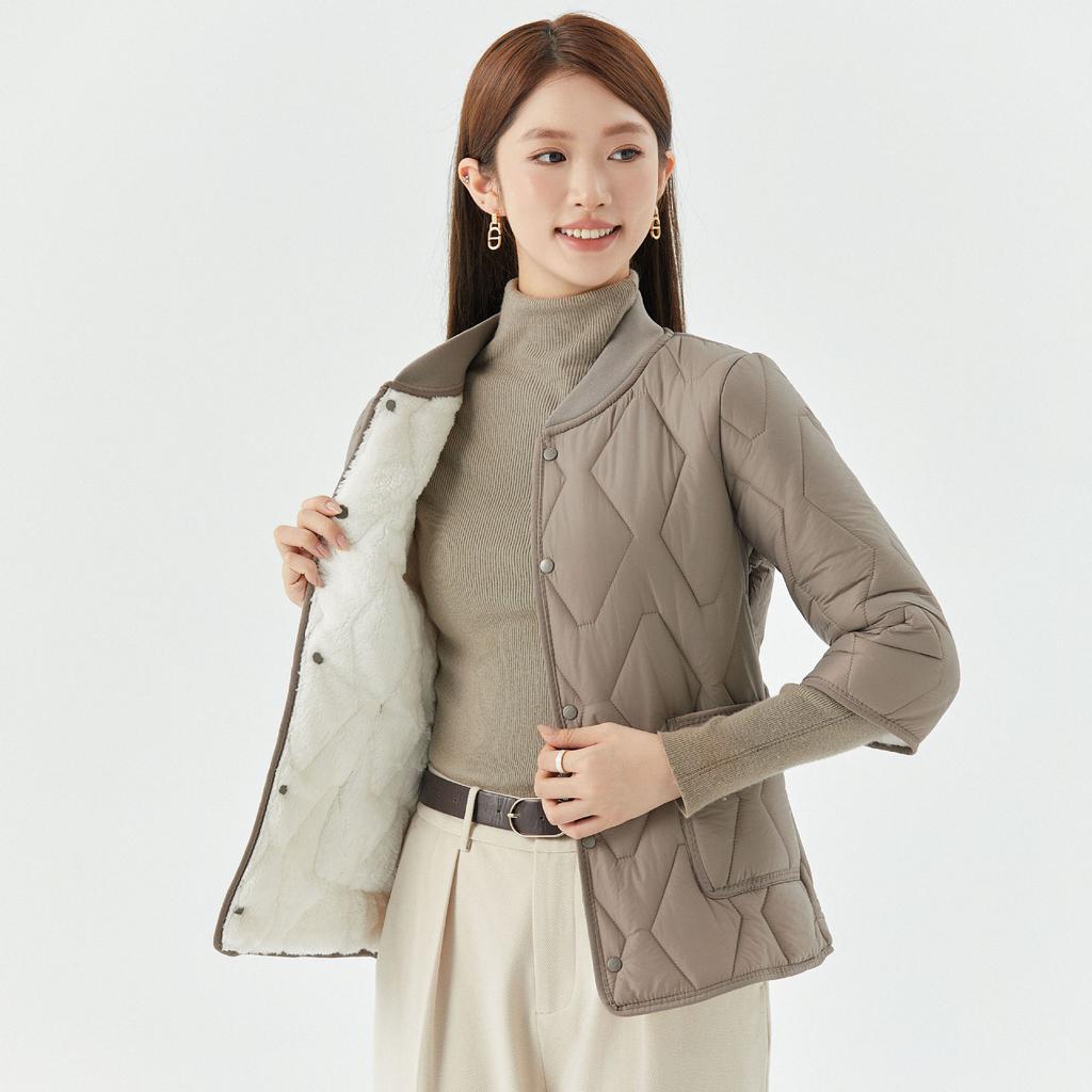 Women's Lightweight Warm Seven - point Short - sleeved Cotton Inner Liner Home - style Cotton Coat, Fleece - lined and Suitable for Outdoor Wear